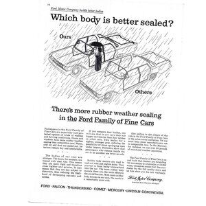 Vintage Ford Ad Print Extra Rubber Weather Sealing Ford Family Fine Cars 1960